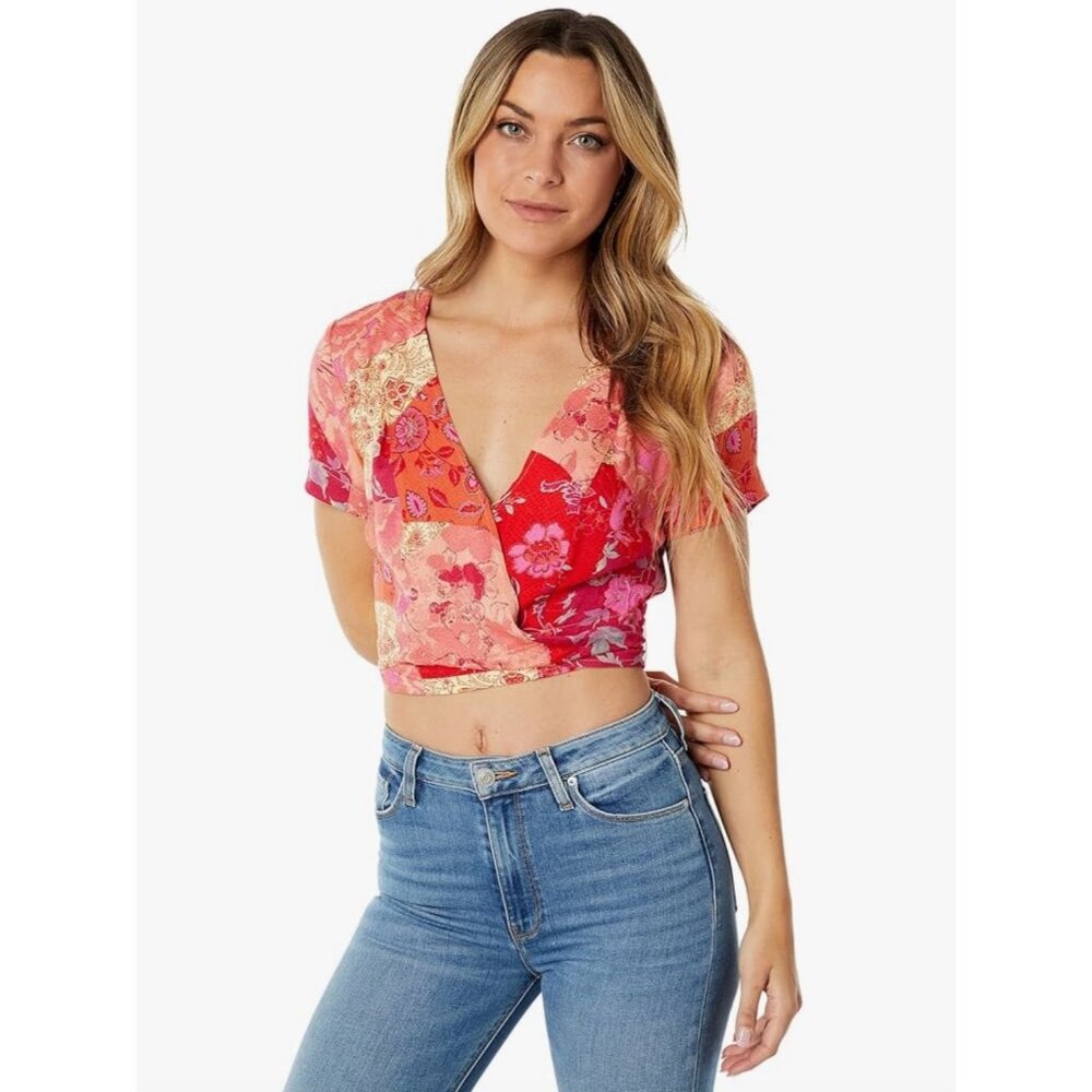 Free People Ashley Wrap Tie Floral Blouse Size Medium NWOT